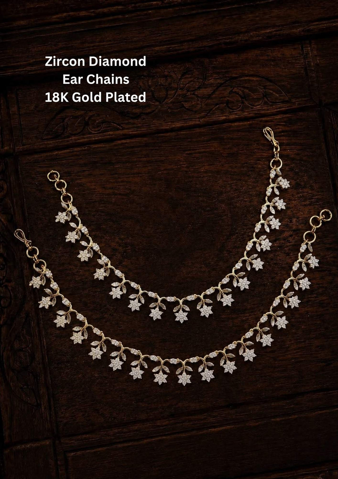 Gold-plated ear chains show very clearly in given picture how it looks and anti faded , skin safe and sweat proof and can be used for weedings and festivals and bridals 