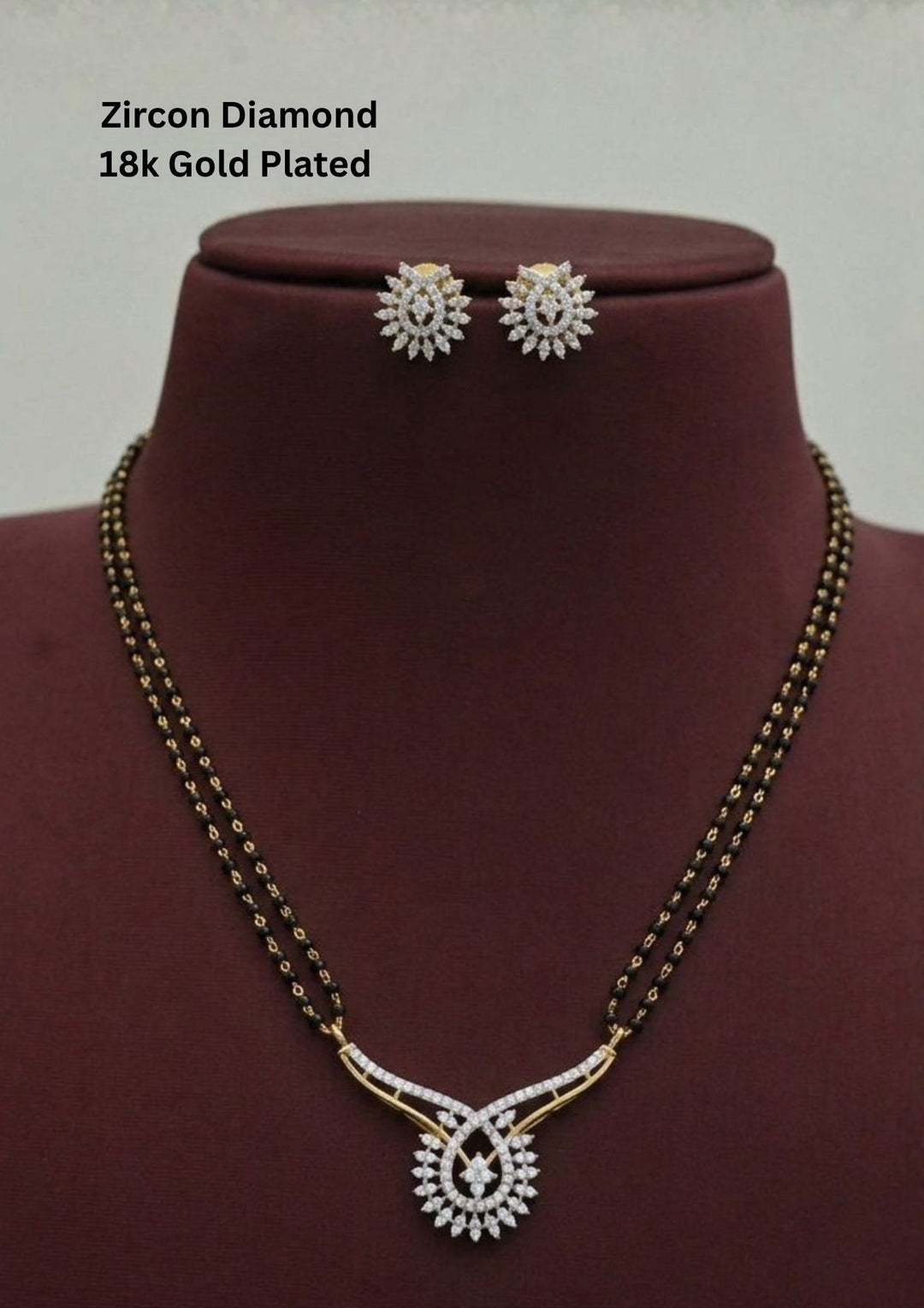 Zircon Diamond Gold Plated Mangalsutra with Studs