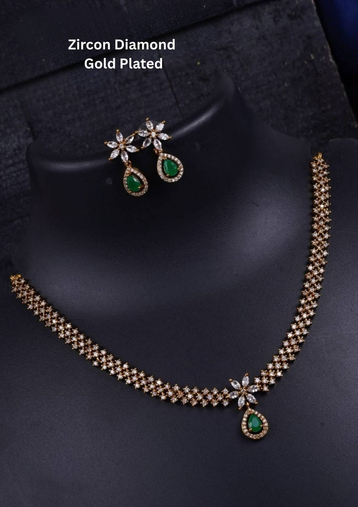 Pure Zirconian Diamond Gold Plated Necklace With Earrings