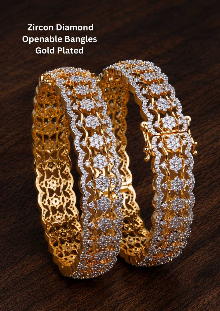 Gold plated Openable Bangles zircon diamond looks very classy and shown in picture very detailed how it look and can be use for festivals , weeding&