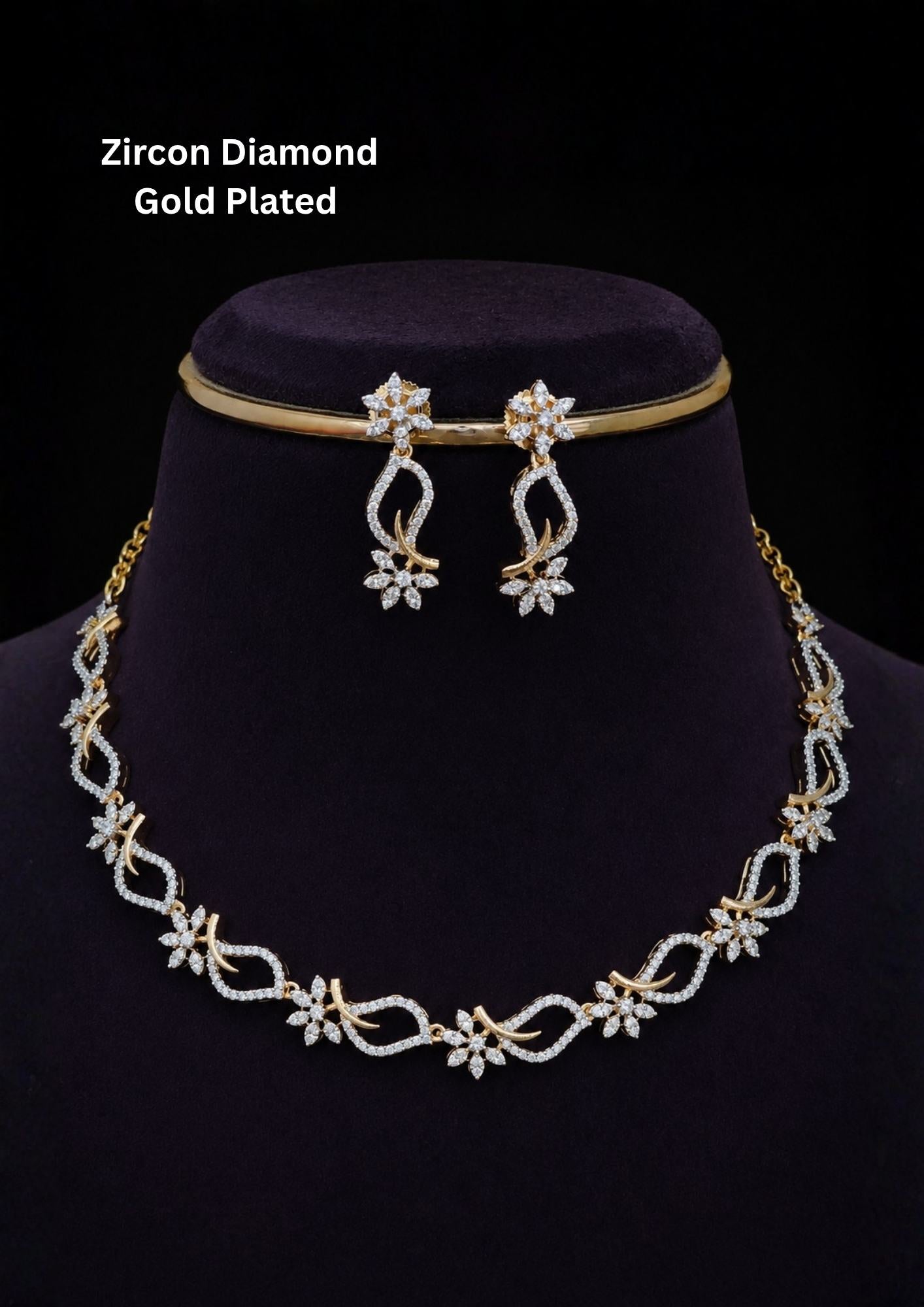 Zircon Diamond Gold Plated classic Necklace Set | Zevana