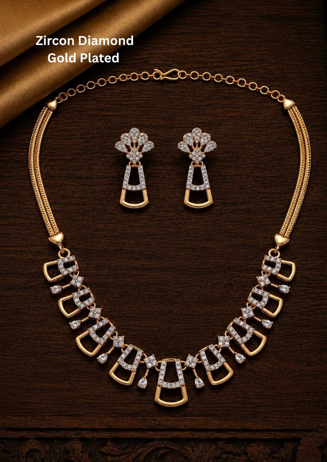 Zircon diamond gold-plated necklace and earrings with classic model and shown very detailed in picture how it looks and do use for weeding's , festivals and can gift and kitty party's 
