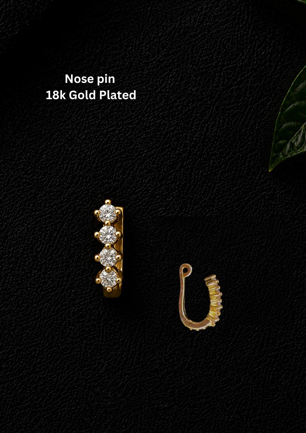Gold-plated nose pin design with linear design using zircon diamonds with back open its perfect for weddings, dailywear and it is antifade color.