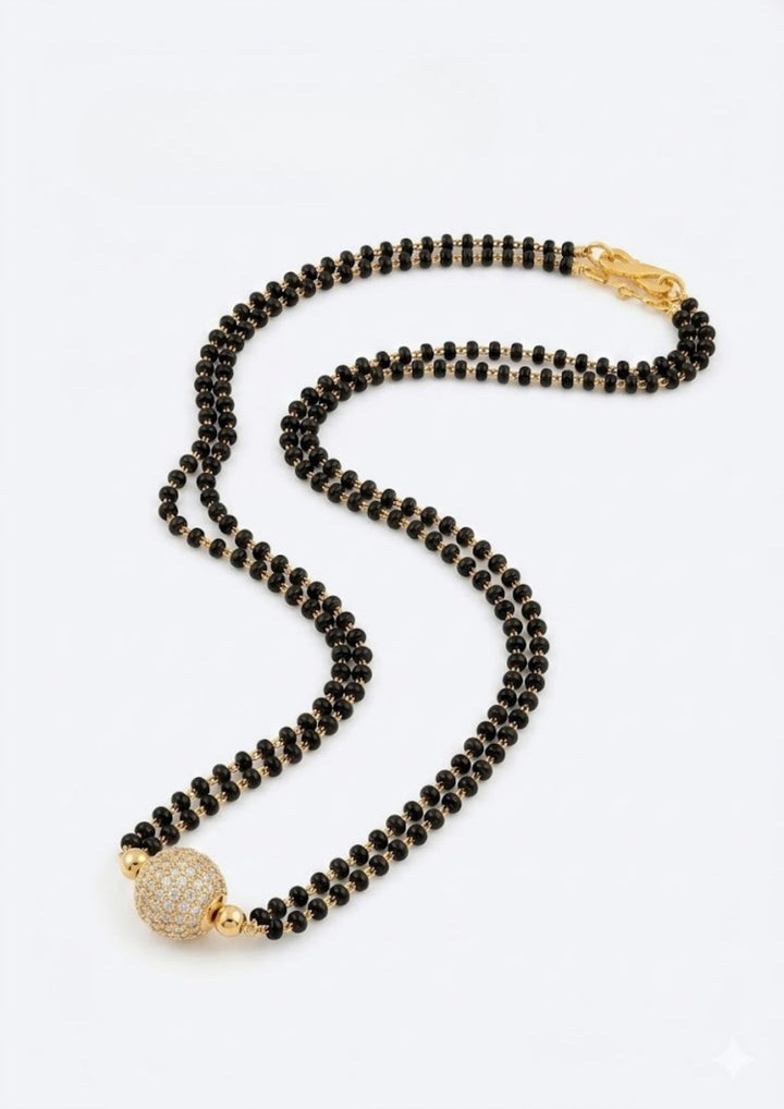 Zirco Diamond Ball Shape Pendant Gold Plated Mangalsutra White Background and looks very perfect and in this mangalsutra (nallapusallu)looking very detailed 