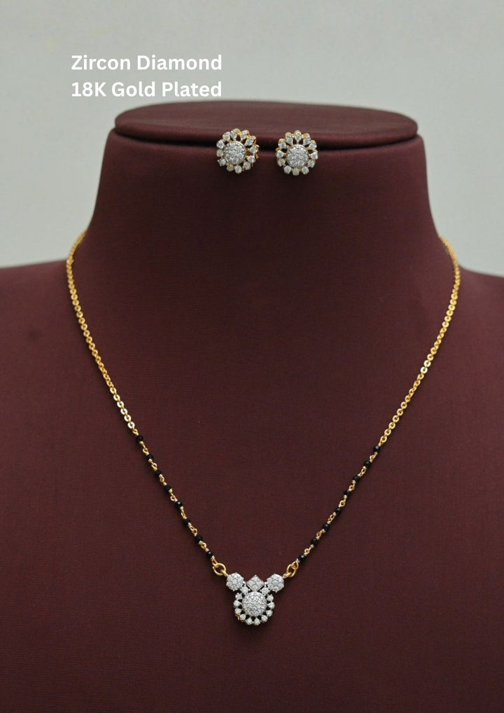 Zircon diamond 18k gold plated Mangalsutra with studs desigmed in floral patteren with zircon stones perfect for mininmal and stylish look
