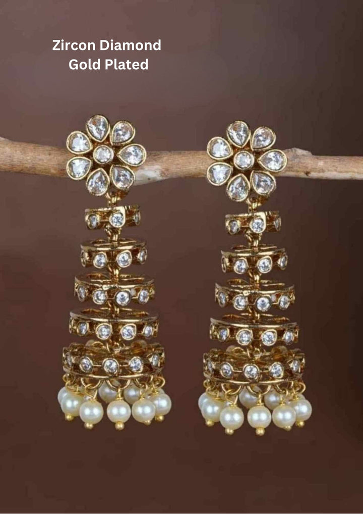 Zircon diamond Peral design gold plated spiral earrings waterproof, anti fade used for festival , weddings, and ideal for gifting. 