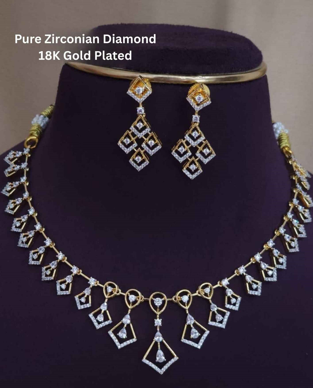  diamond necklace with earrings Pure Zirconian Diamond 18K Gold Plated