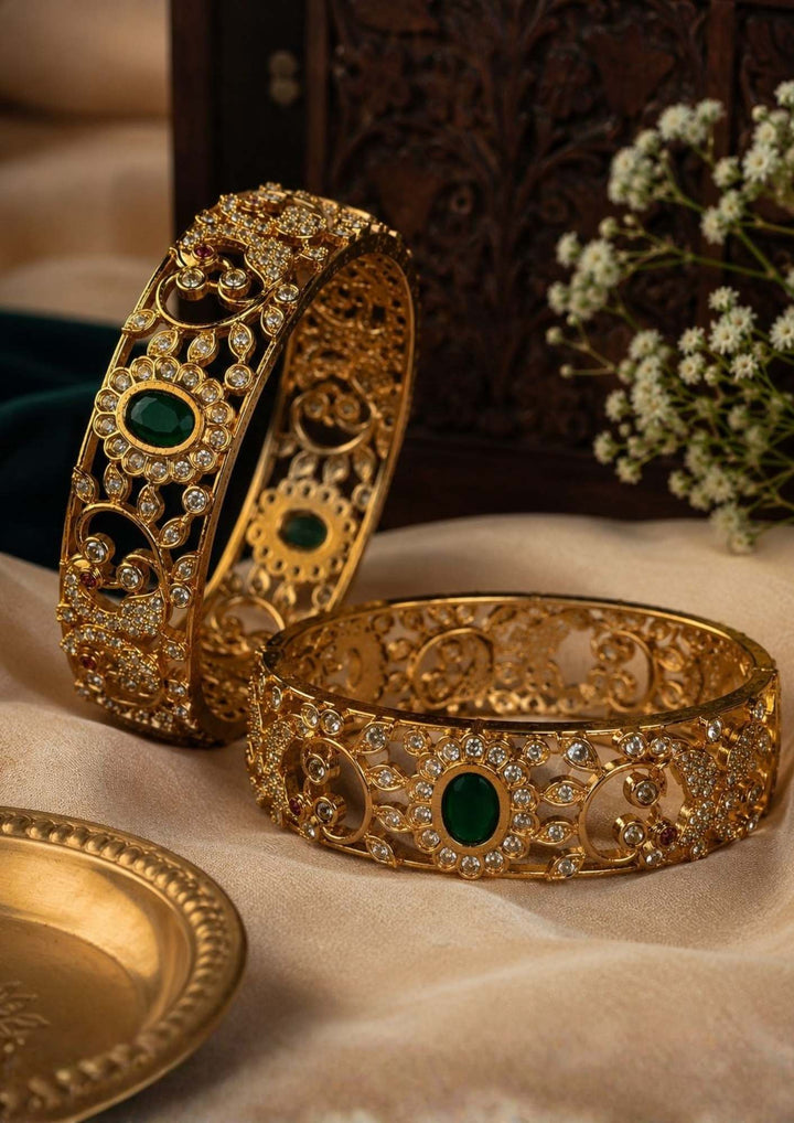 Zircon diamond emerald design gold plated bangles water proof, functional ware , festival ware , and for gifting 