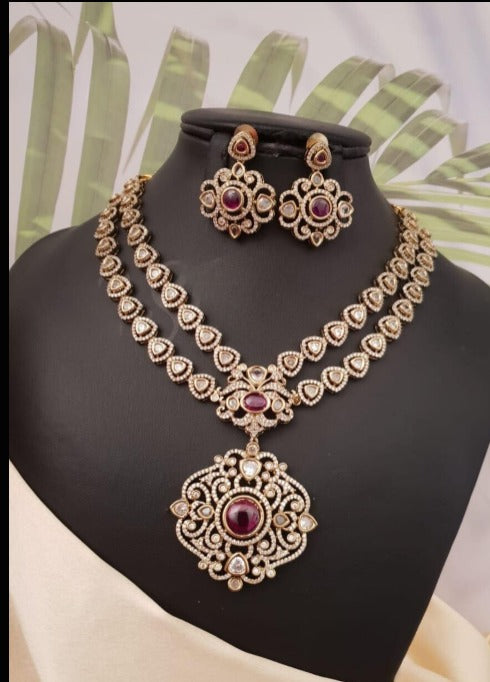 Kundan stone necklace with earrings ssg 101899