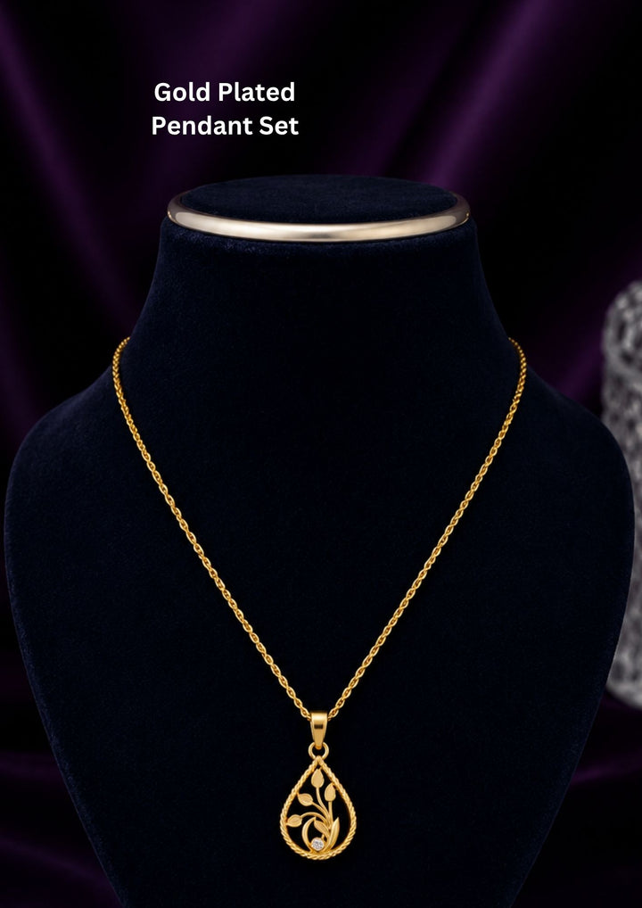 Elegant Zircon Diamond Gold Plated necklace set featuring sparkling zircon stones, a floral pendant with pearl drops, and matching earrings. Lightweight premium jewellery perfect for weddings, festive occasions, parties, traditional wear, and gifting.