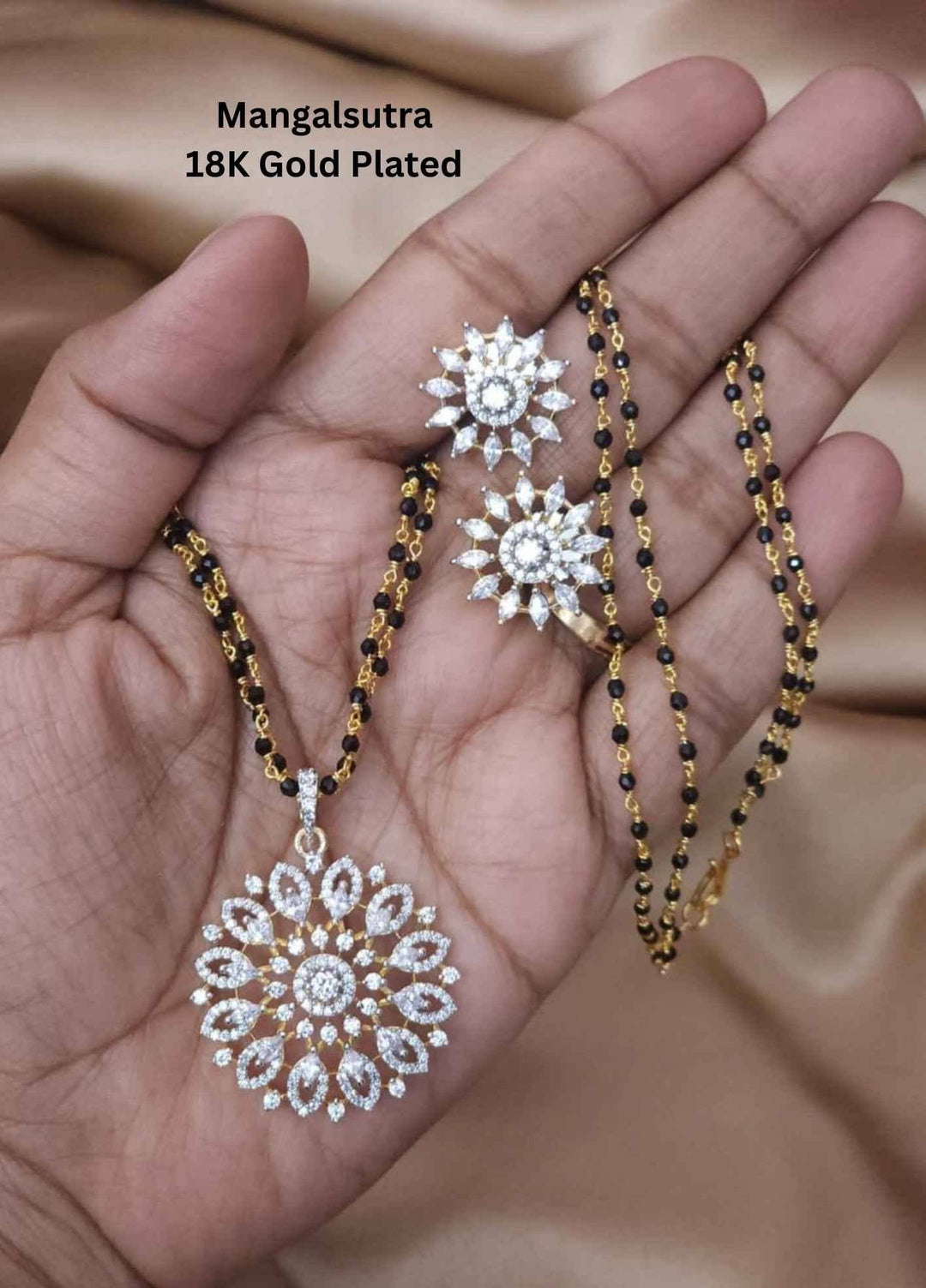 Gold-plated mangalsutra with floral pendants