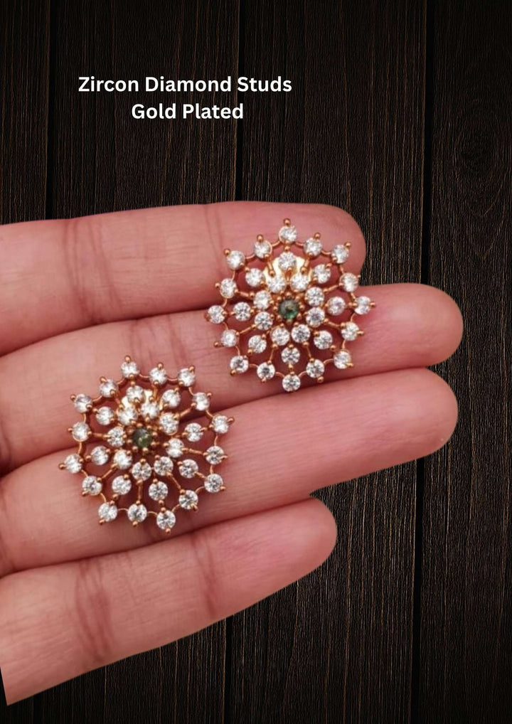 Gold-plated zircon diamond stud with red gem stone looks very classy and  elegant can be used for daily ware , festive ware and perfect for gift 