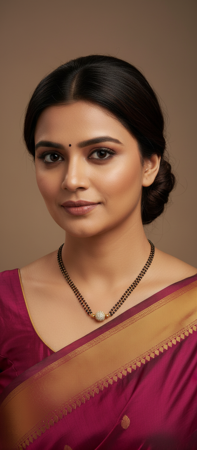 Woman wearing this ball shape pendant mangalsutra 