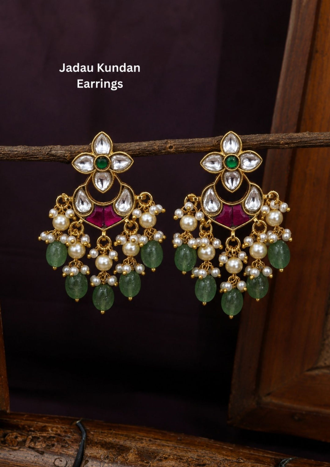 jadau kundan gold plated earrings with guttapusalu perfect for weddings, functions, parties and come with sweat proof, skin friendly