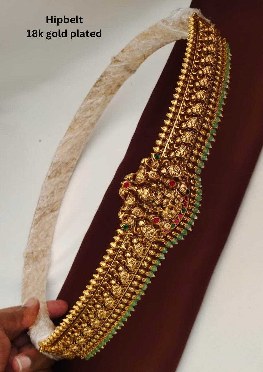 Gold plated lakshmi devi hip belt