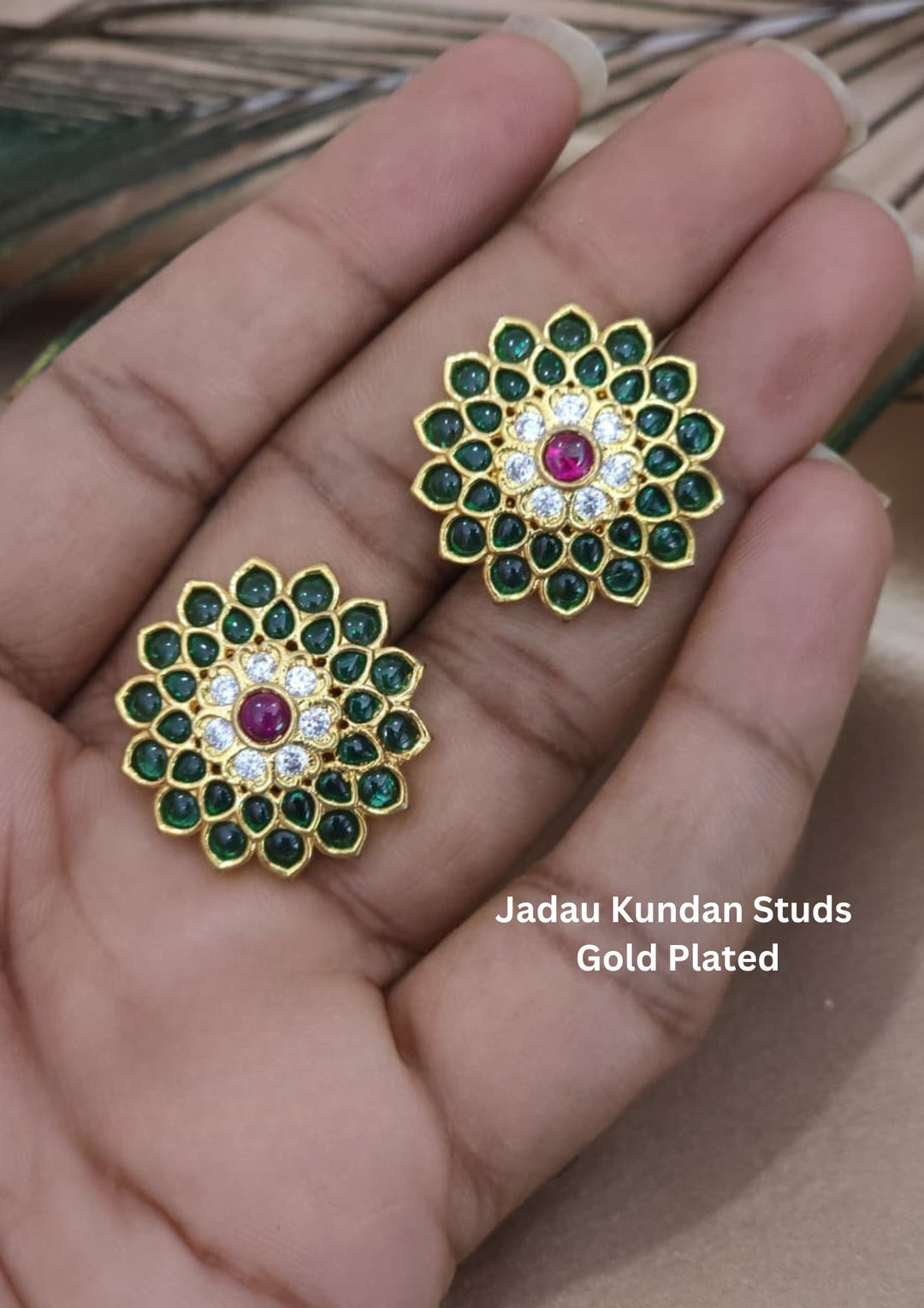 Gold Plated Jadau Kundan Studs for Traditional Look 