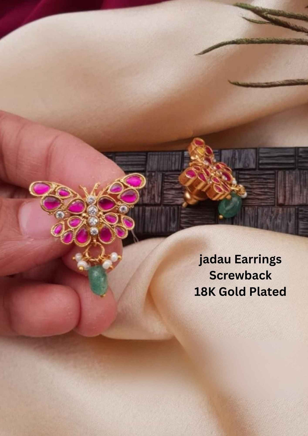 jadau earrings screw back gold plated