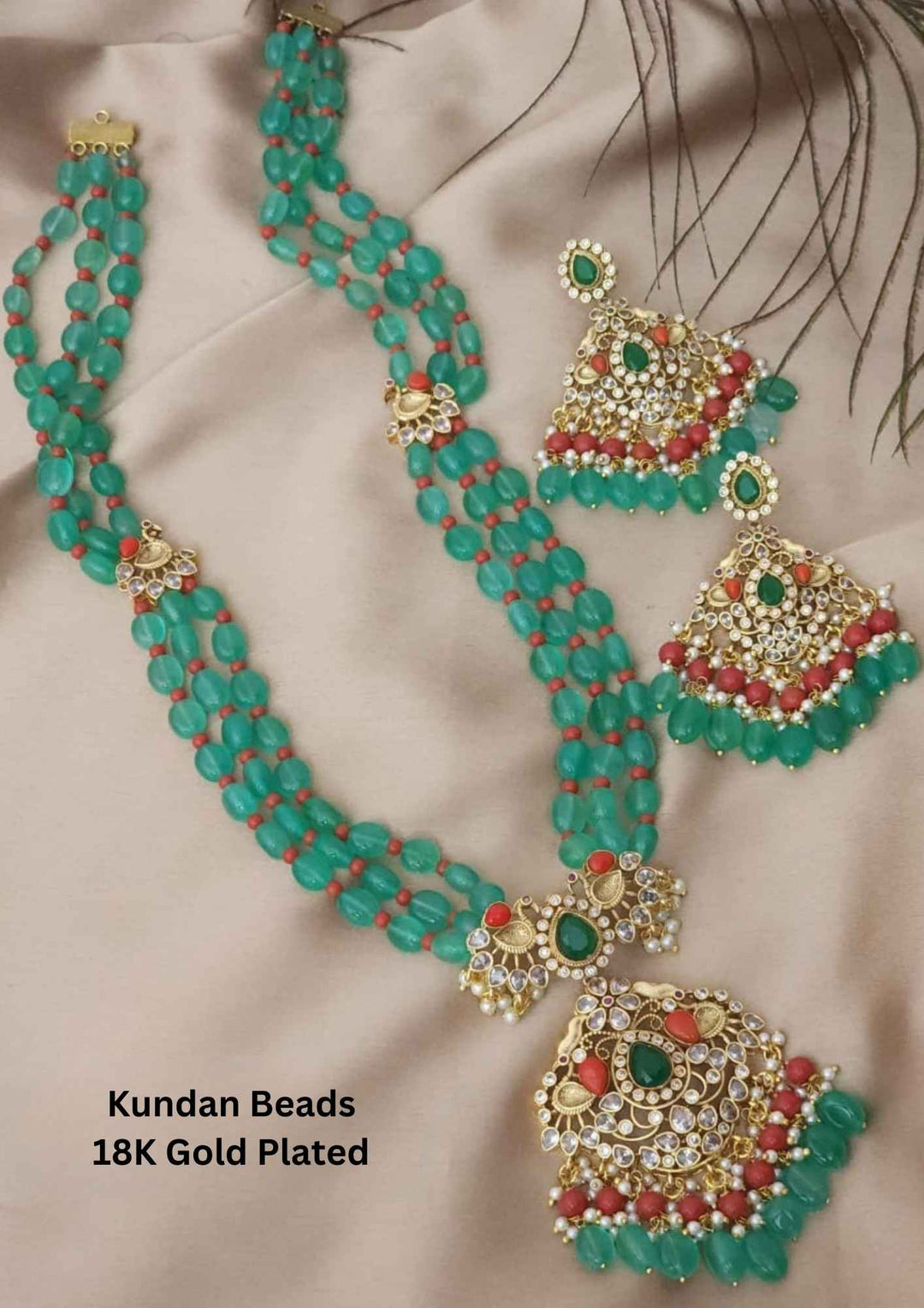 kundan Gold Plated Beads Necklace with Earrings