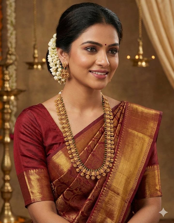 women wearing this lakshmi necklace set
