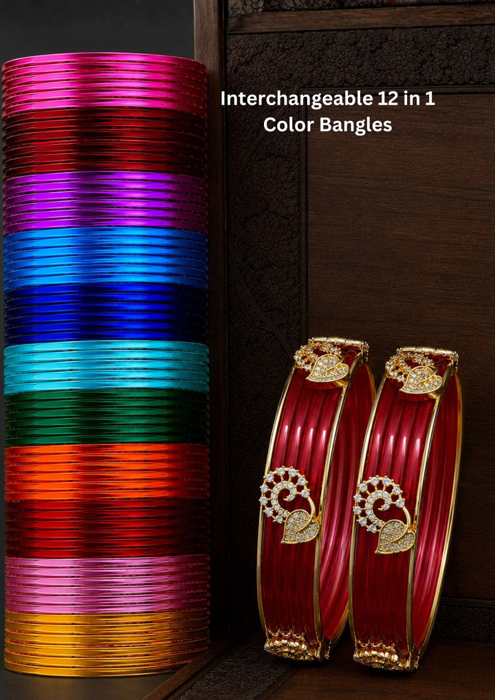 Openable Designer Kada Bangles with 12 set Multicolour Interchangeable Bangles