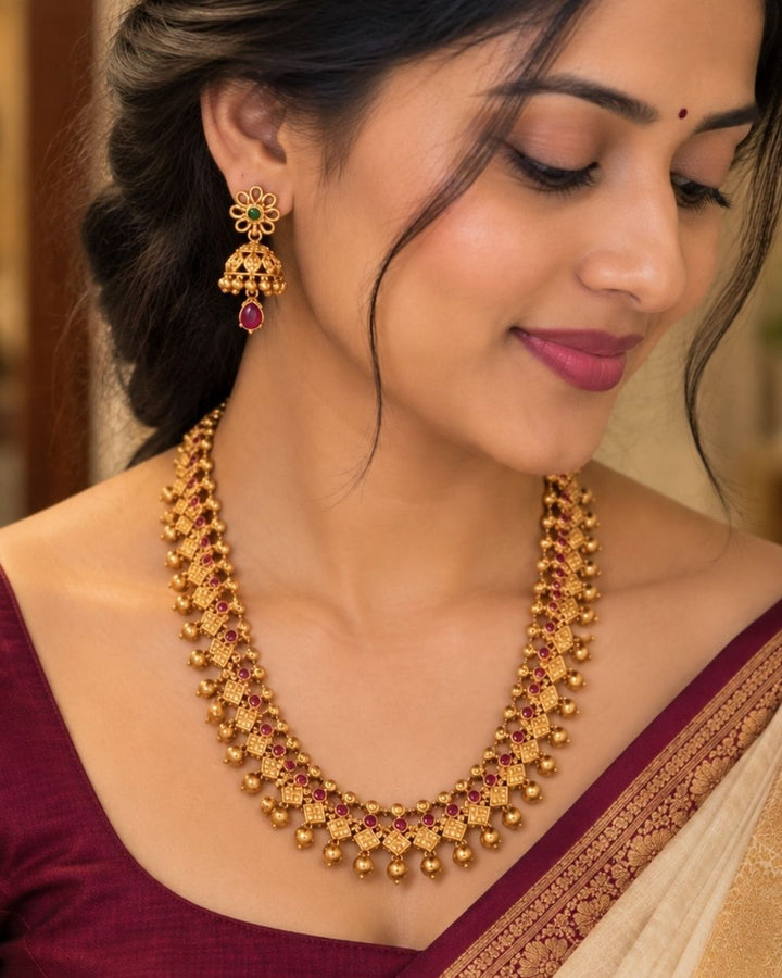 Kundan Gold plated Beads Necklace with Earrings