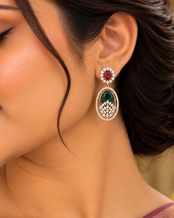 Zircon Diamond Gold Plated Emerald &amp; Ruby Necklace Set