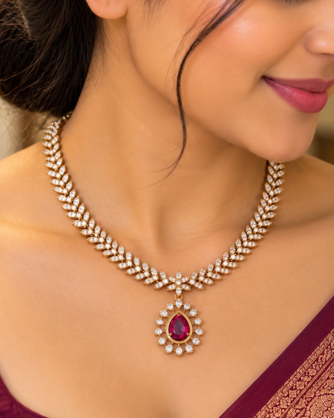 Pure Zirconian Diamond Gold Plated Necklace With Earrings c106520