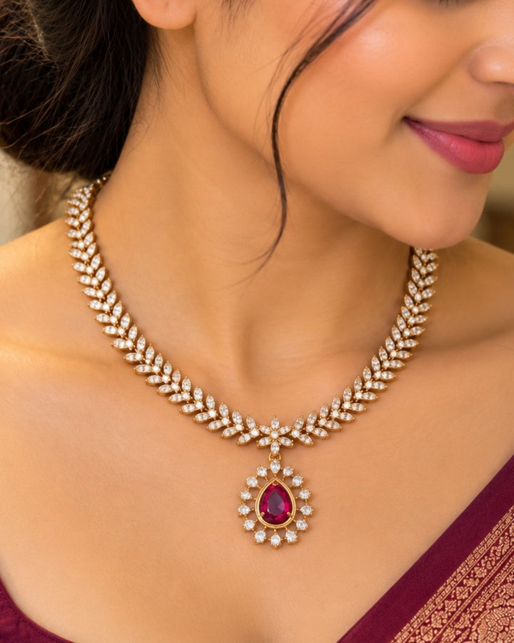 Pure Zirconian Diamond Gold Plated Necklace With Earrings c106520