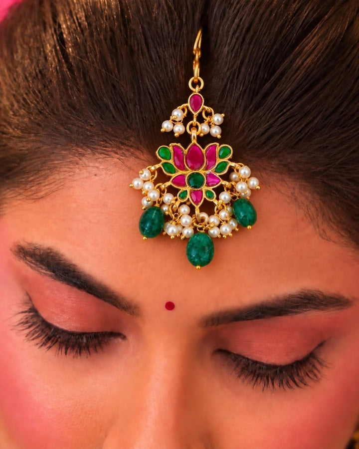 Jadau Kundan Gold Plated Beads Lotus Mangtikka r10450
