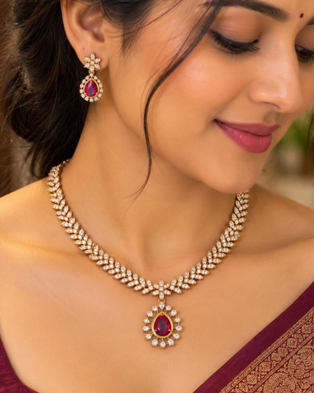 Pure Zirconian Diamond Gold Plated Necklace With Earrings c106520