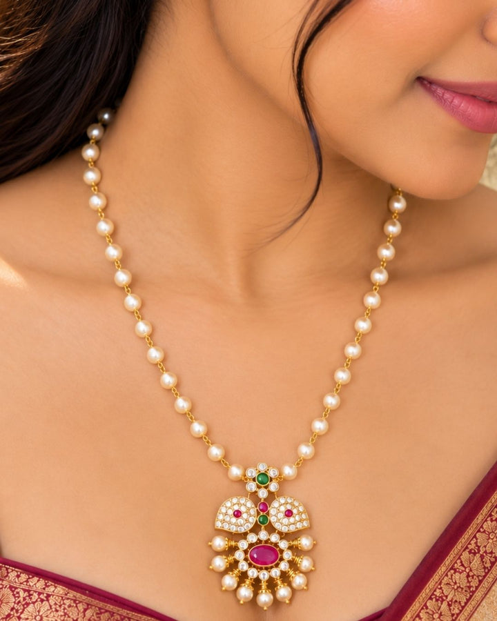 Gold plated Beaded Necklace With Earrings