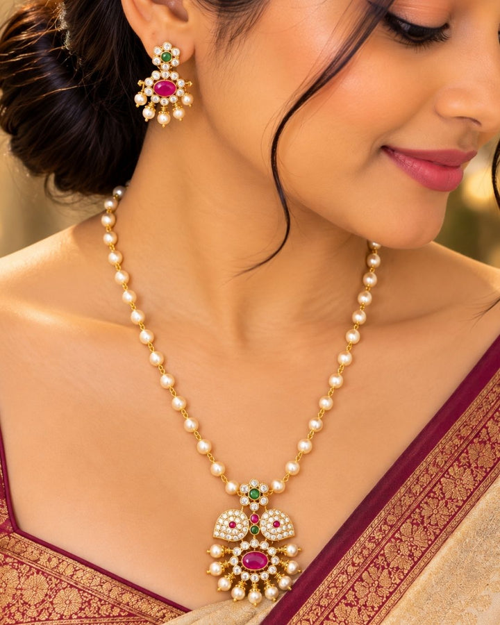 Gold plated Beaded Necklace With Earrings