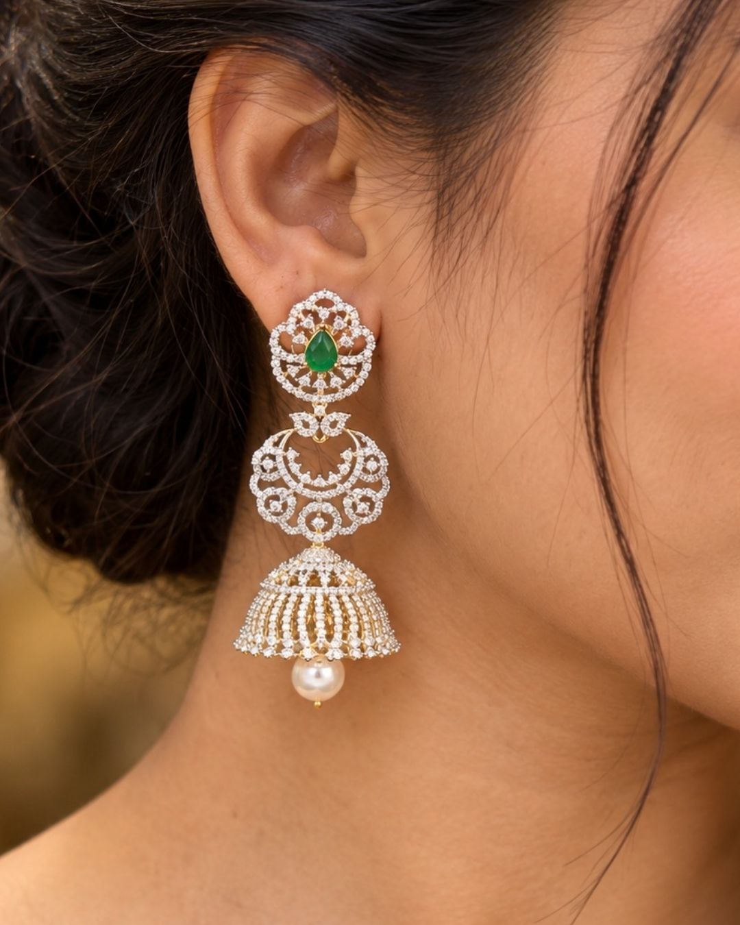 Zircon Diamond 4 in 1 Gold Plated Jhumka Earrings