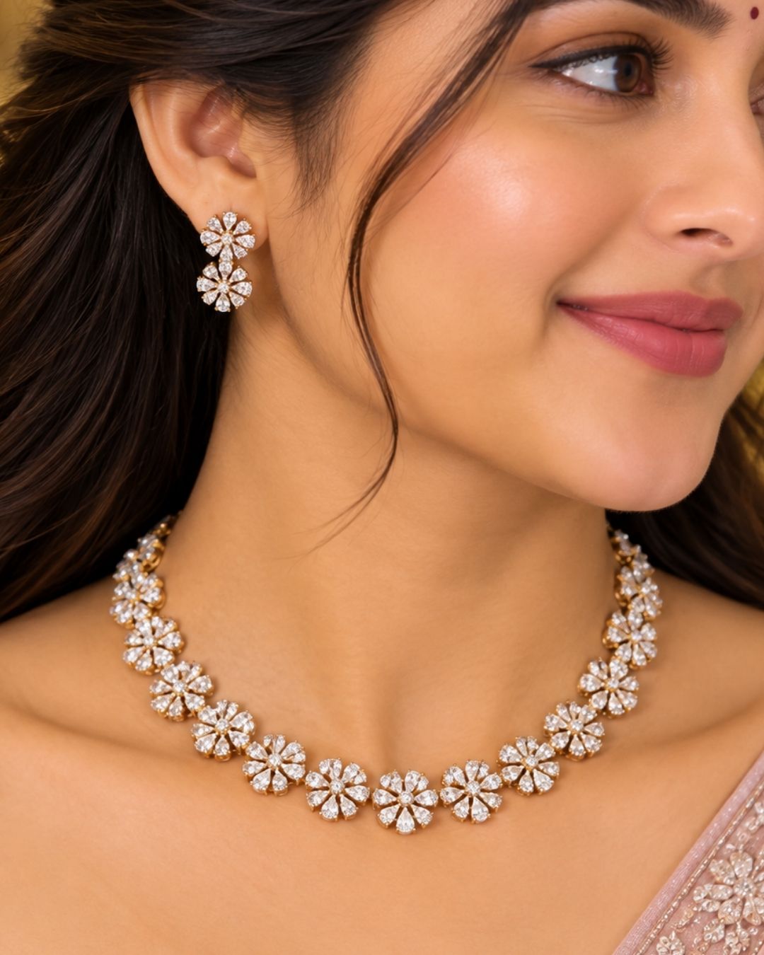 Pure Zirconian Diamond Necklace with Earrings