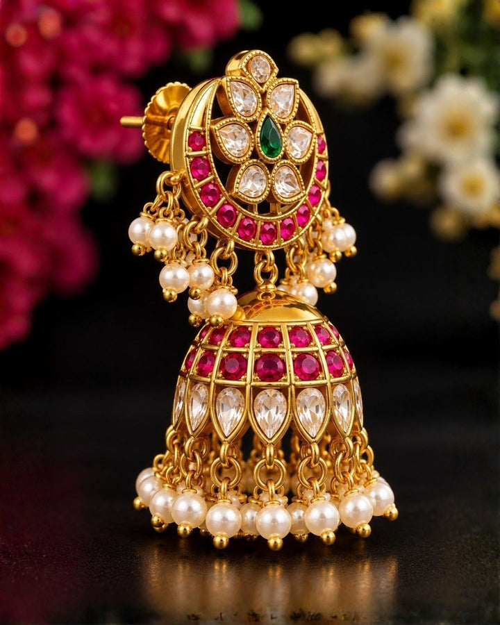 Jadau Kundan Gold Plated Pearl Drop Earrings