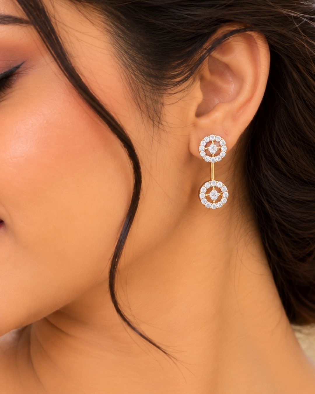 Zircon Diamond Gold Plated Droplets Necklace  With Earrings