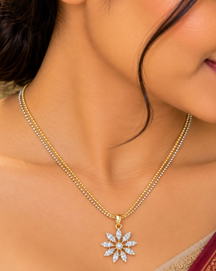 Zircon Diamond Gold Plated Flower Necklace with Earrings