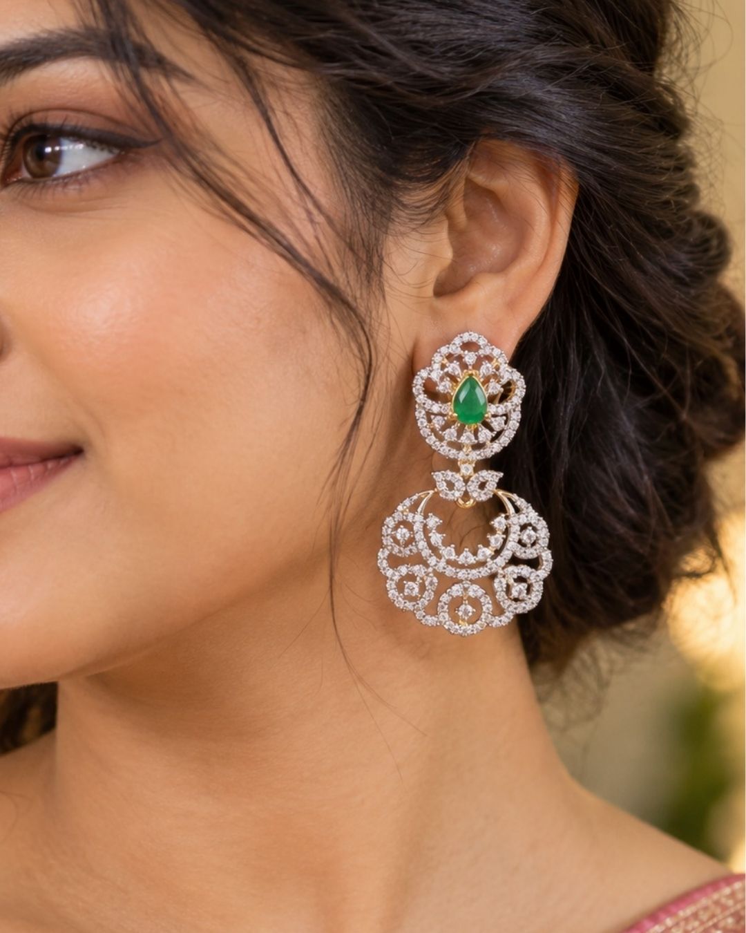 Zircon Diamond 4 in 1 Gold Plated Jhumka Earrings