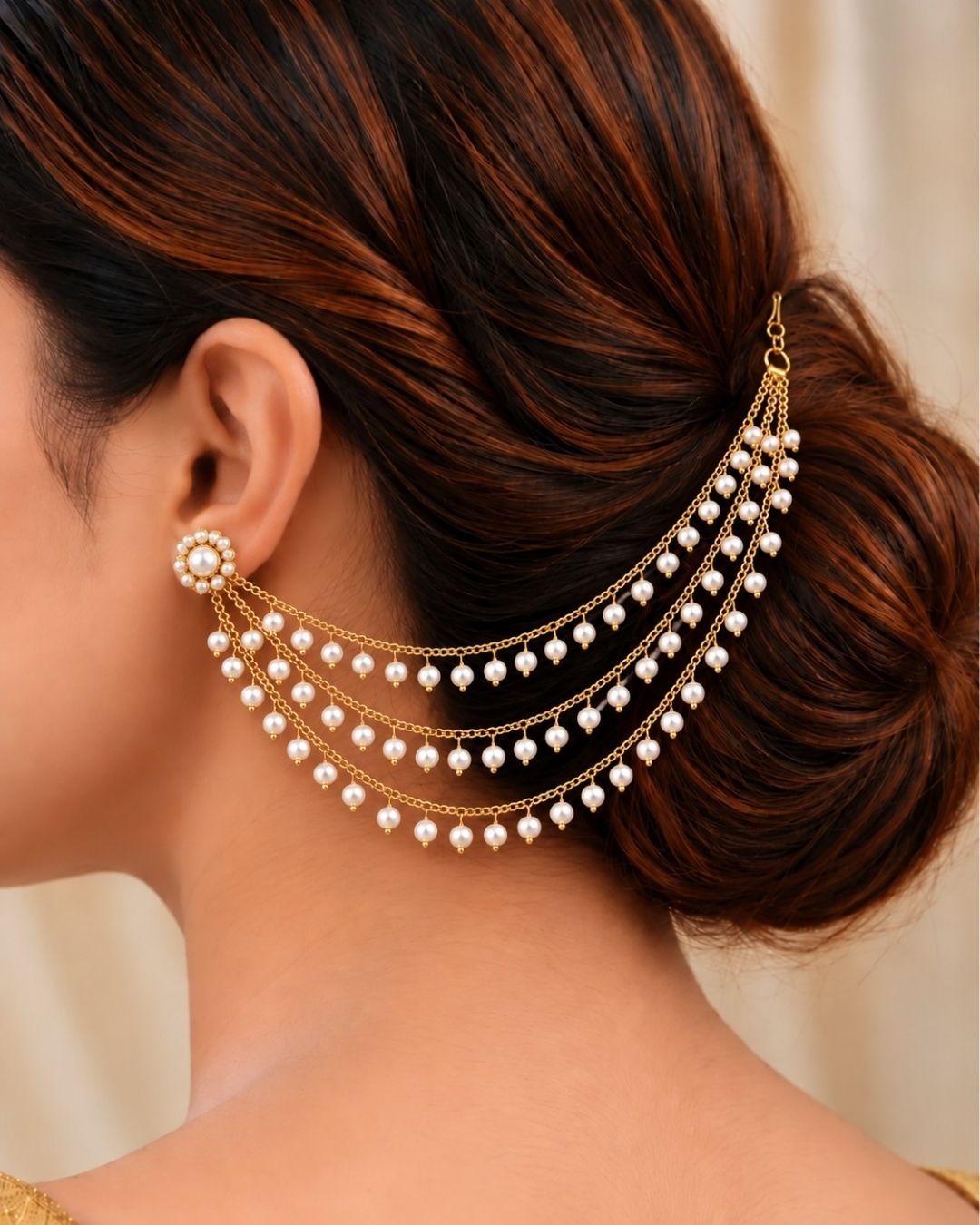Gold Plated Pearl Drop Ear Chains