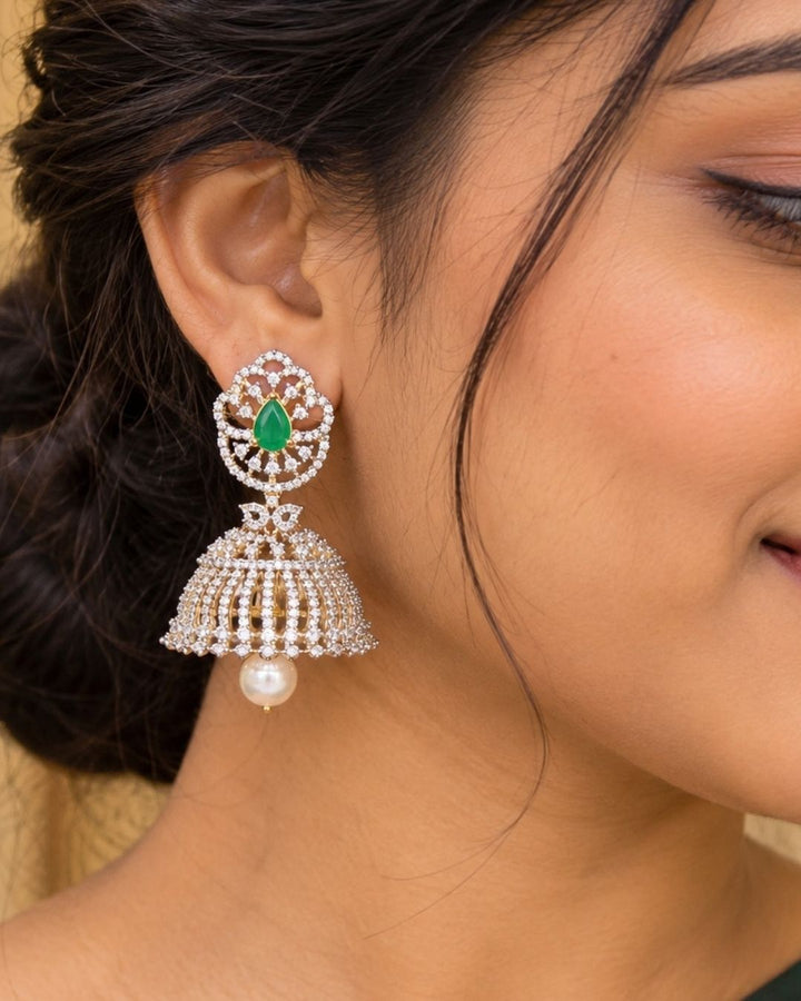 Zircon Diamond 4 in 1 Gold Plated Jhumka Earrings