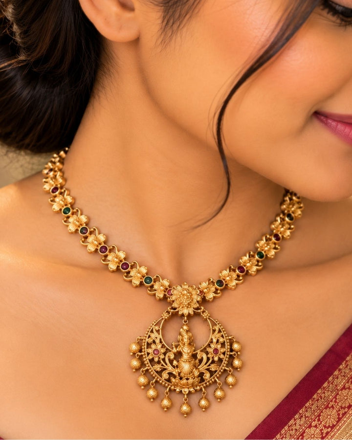 Gold Plated Jadau Kundan Krishna Necklace with Earrings