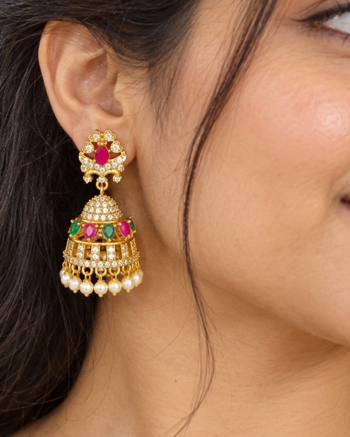 Kundan Pearl Dropes Jhumkas