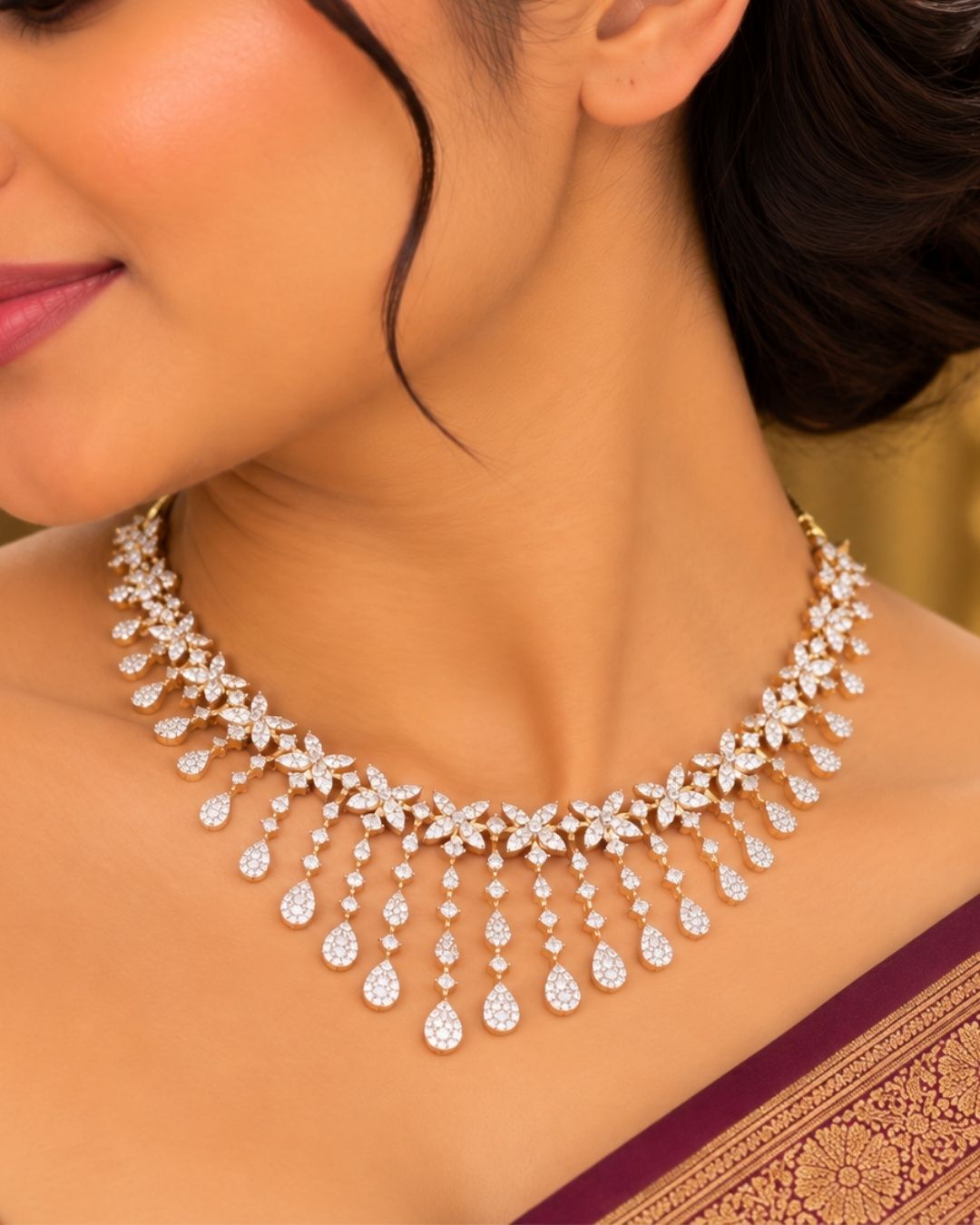 Pure Zirconian Diamond Necklace With Earrings