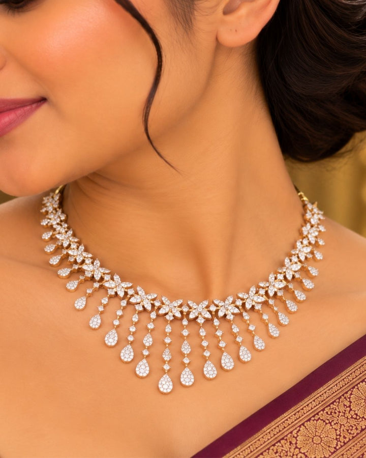 Pure Zirconian Diamond Necklace With Earrings