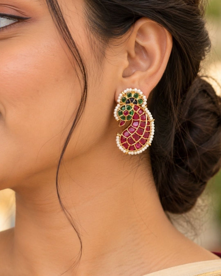 Jadau Kundan Gold Plated Peacock Studs