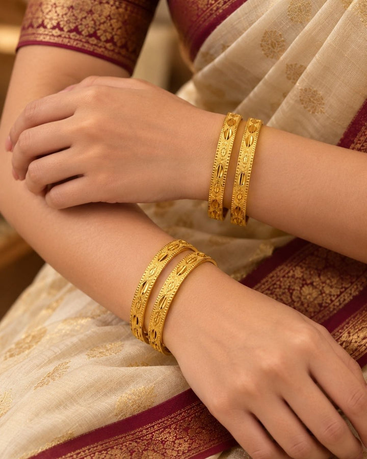 18K Gold Plated Leaf Design Bangles