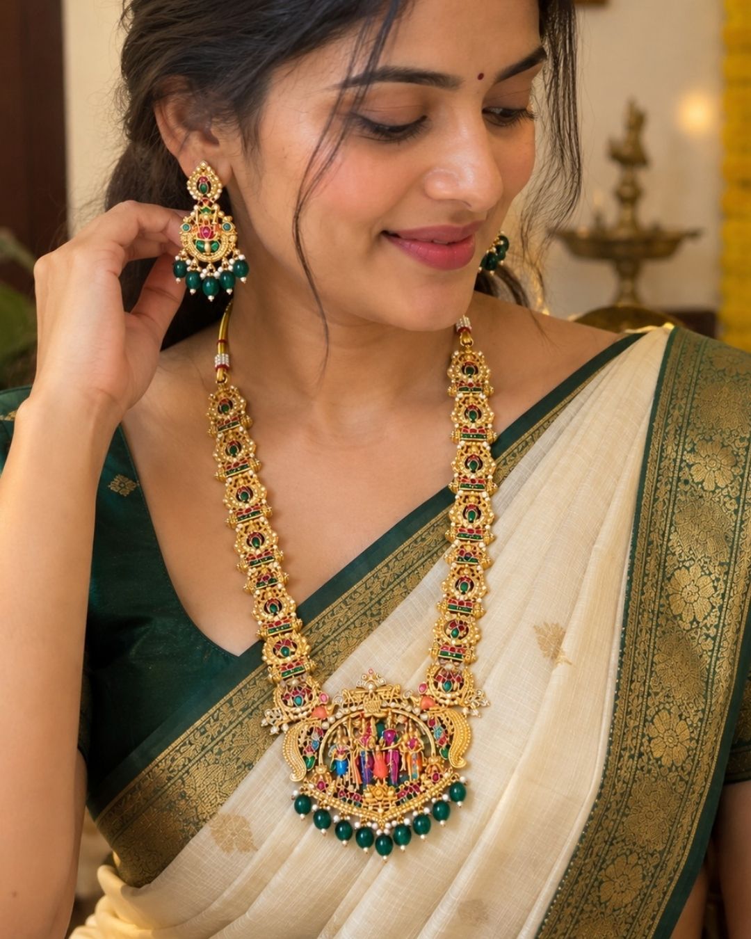 Jadau kundan Gold plated Srinivasa kalyanam Temple Necklace with Earrings z108