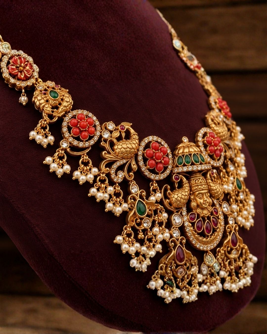 Kundan Coral Balaji Temple Necklace with Earrings