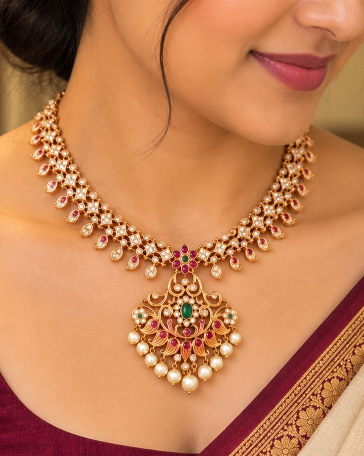 Gold Plated Pearl Drops Necklace Set
