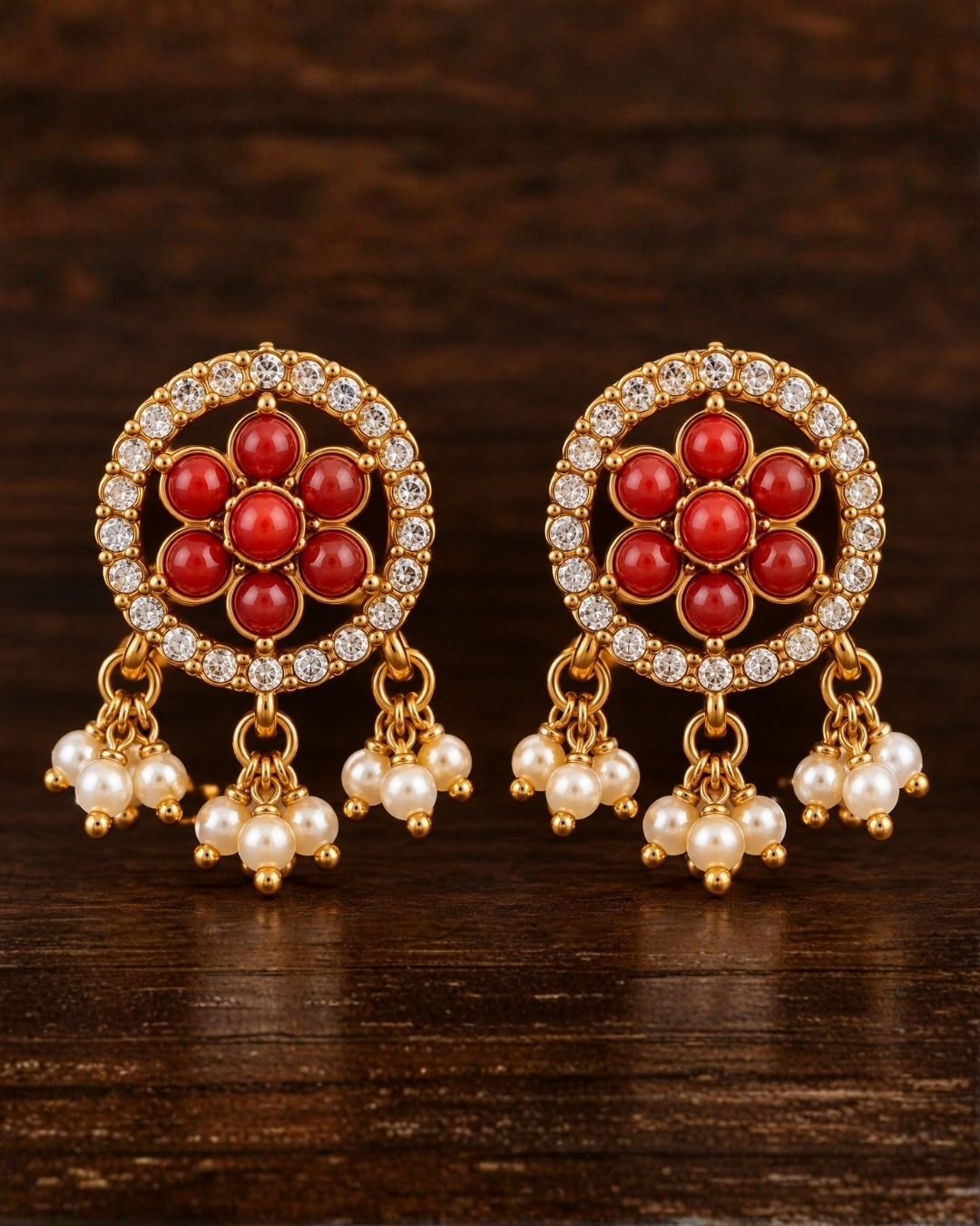 Kundan Coral Balaji Temple Necklace with Earrings